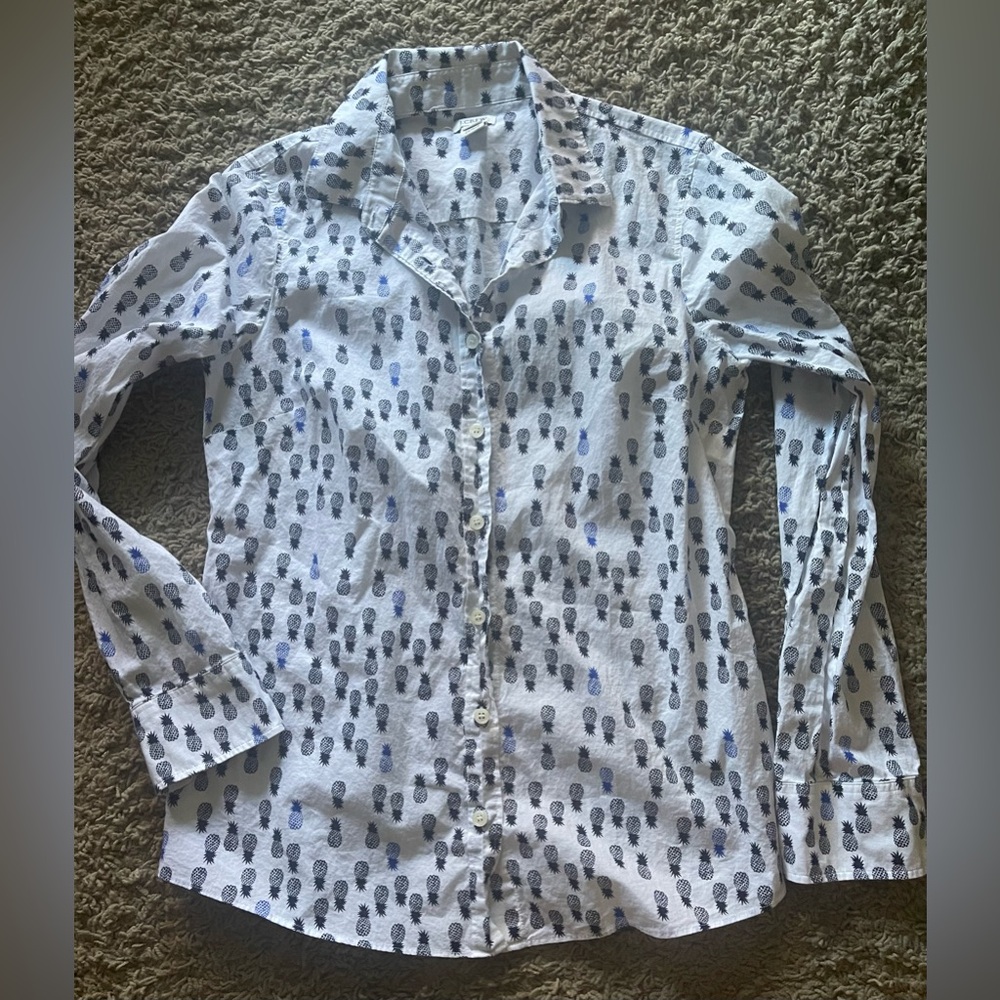 J CREW Pineapple Shirt Blouse Size Small Plus FREE D Ring Belt Lightweight